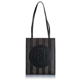 Fendi-Fendi Brown Pequin Tote Bag-Brown