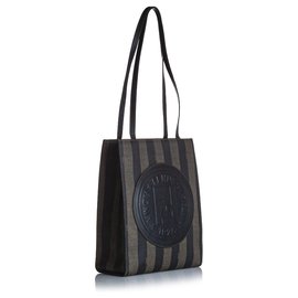 Fendi-Fendi Brown Pequin Tote Bag-Brown