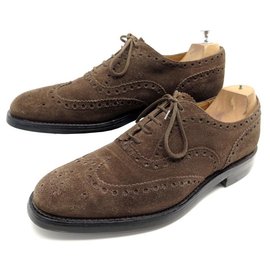 Church's-CHURCH'S ASLEY SHOES 8.5F 42.5 RICHELIEU BOUT FLORAL SUEDE BROWN SHOES-Brown