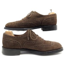 Church's-CHURCH'S ASLEY SHOES 8.5F 42.5 RICHELIEU BOUT FLORAL SUEDE BROWN SHOES-Brown