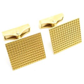 Autre Marque-GUILLOCHE RECTANGLE CUFFLINKS IN YELLOW GOLD 18K 11.6 GR GOLD CUFFLINKS-Golden