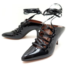 Givenchy-NEW GIVENCHY SHOES 37 37.5 BLACK PATENT LEATHER PUMP SHOES-Black