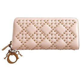 ady Dior Voyageur Wallet Pink Studded Cannage Leather Pink