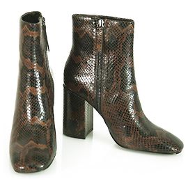 Ash Brown Snake Pattern Calf Booties Zipper Boots Block Heels Shoes size 39 Brown