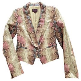 Anne Klein Python Print Cotton Silk Jacket Khaki Green Python print