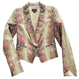 Chaqueta Anne Klein Estampado Pitón Algodón y Seda Verde Caqui Impresión de pitón