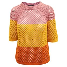 Loro Piana Rosa, Gelber und brauner Strickpullover Andere