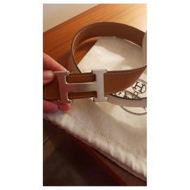 Hermès-ceinture H-Blanc,Caramel