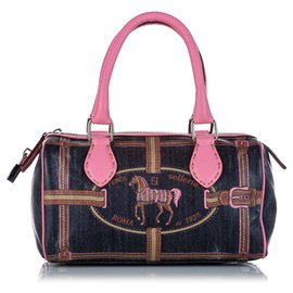 Fendi-Sac Fendi Bleu Selleria Denim Boston-Rose,Bleu,Autre