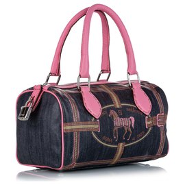 Fendi-Sac Fendi Bleu Selleria Denim Boston-Rose,Bleu,Autre