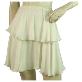 Dondup-Dondup Marfil 100%Tamaño de la minifalda en capas de gasa de seda 40-Blanco