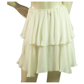 Dondup-Dondup Marfil 100%Tamaño de la minifalda en capas de gasa de seda 40-Blanco