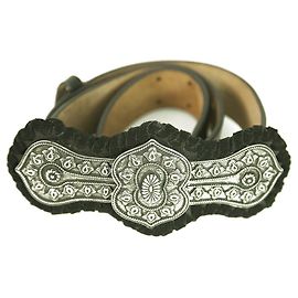 Dsquared2 Woman's Black Suede Leather Large Boho Hippie Buckle Belt size L Black