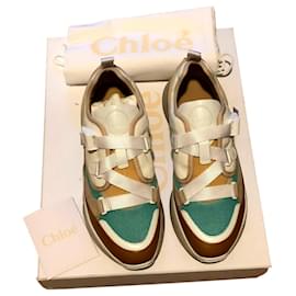 Chloé Basket Sonnie Blanc Bleu Caramel