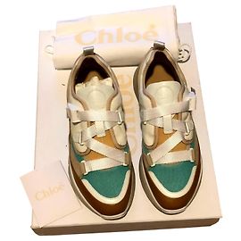 Chloé Basket Sonnie Branco Azul Caramelo