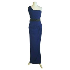 Donna Karan-Vestido de columna con hombros descubiertos-Azul