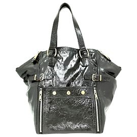 Yves Saint Laurent Sac cabas en cuir verni noir Downtown YSL Noir