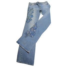 Sehr seltene Bootcut Nietenjeans Just Cavalli für Damengröße 29 (INTER.) Blau