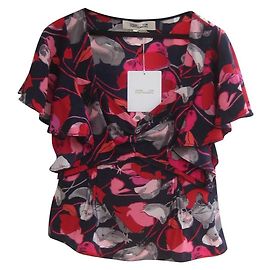 Diane Von Furstenberg Silk Top Red Floating Florals Night Red