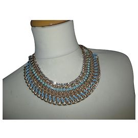 Autre Marque Colar de babador com strass e turquesa em camurça Multicor
