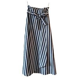 Falda larga Weekend Max Mara de algodón a rayas azul marino Azul marino