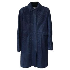Christian Dior-Christian Dior Navy Python Leather Trench Coat  Sz.38-Navy blue