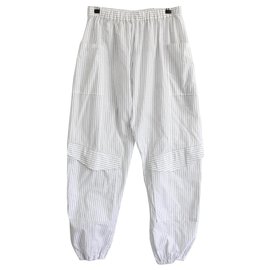 Hussein Chalayan Calça Balão de Algodão com Listras Chalayan Branco