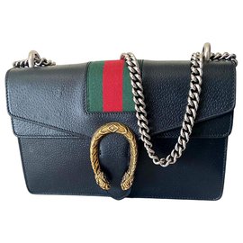 Gucci-Gucci dyonisus leather and web detail-Black,Golden