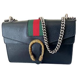 Gucci dyonisus pelle e dettaglio web Nero D'oro