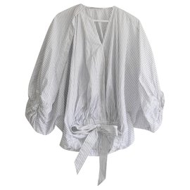 Hussein Chalayan Blusa Chalayan de Rayas Globos de Algodón Blanco