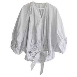 Hussein Chalayan Chalayan Striped Cotton Balloon Blouse White