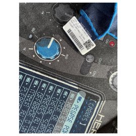 Hermès-HERMES Last Night scarf 100 cachemire-Blue,Orange,Dark grey