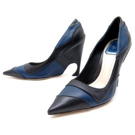 Christian Dior-NEW CHRISTIAN DIOR SHOES CHROMATIC PUMPS 37 BLUE BLACK LEATHER SHOES-Other