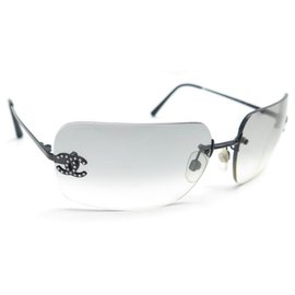 Chanel-Óculos de sol CHANEL 4017 LOGO CC STRASS BLACK METAL SUNGLASSES BOX-Preto
