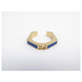 Fendi-NEW FENDI BAGUETTE RING 8AG712 M 55 IN BLUE GOLD METAL + NEW RING BOX-Golden