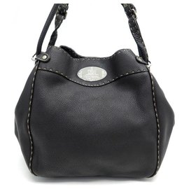 Fendi-SAC A MAIN FENDI SELLERIA 8BR489 SEAU EN CUIR MARRON LEATHER HAND BAG-Marron