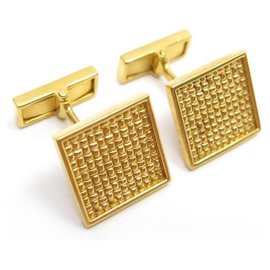 Cartier-CARTIER SQUARE YELLOW GOLD PUNHOLINKS 18K 13GR BOX GOLD CUFFLINKS-Dourado