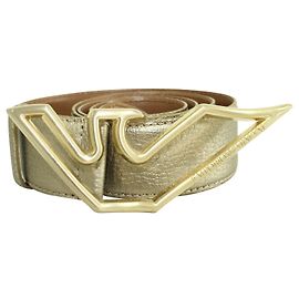 Emporio Armani Cinto de couro dourado com fivela Dourado Metálico