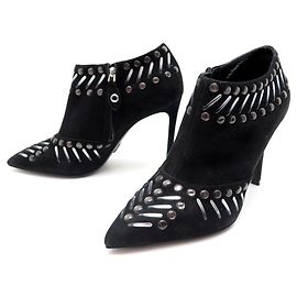 CHAUSSURES LOUIS VUITTON SPIKES LOW BOOTS 37.5 BOTTINES A TALONS DAIM NOIR Noir