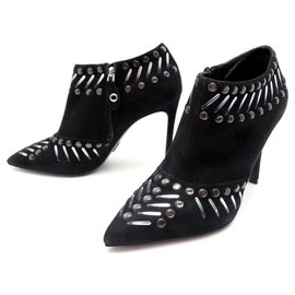 Louis Vuitton-SCARPE BASSE LOUIS VUITTON SPIKES 37.5 Stivaletti in camoscio nero-Nero