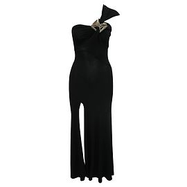 Donna Karan Black maxi dress with wooden element Black