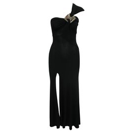 Donna Karan Vestido largo negro con elemento de madera Negro