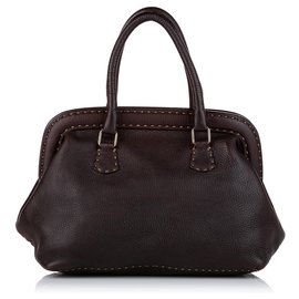 Fendi-Sac à main en cuir noir Selleria Fendi-Noir