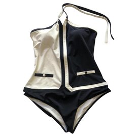Chanel-One piece swimsuit-Black,White