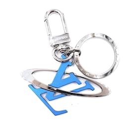 Louis Vuitton-Louis Vuitton Silver Blue Satellite Initiales Key Holder Bag Charm-Argenté