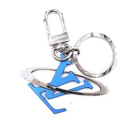Louis Vuitton Silver Blue Satellite Initials Key Holder Bag Charm Silvery