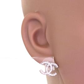 Chanel-Chanel Silver Crystals Timeless CC Stud Earrings-Prata