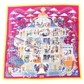 Hermès-HERMES Cachemire Soie La Maison des Carres Châle 140-Multicolore