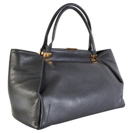 Lanvin-Trilogy Shopper Grey Leather Shoulder Bag-Grey