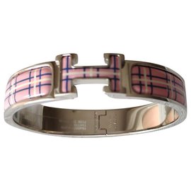 Hermès-HERMES BRACLET CLIC CLAC “H” TARTAN PINK DELIRIUM-Pink